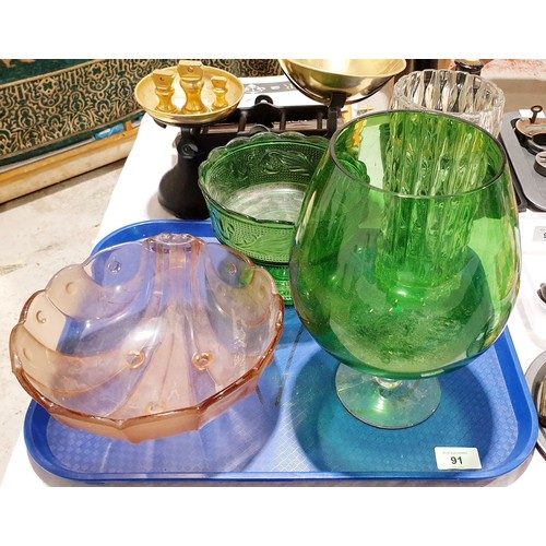 91 - A Art Deco glass fruit bowl together with other glassware. No shipping. Arrange collection or your o... 