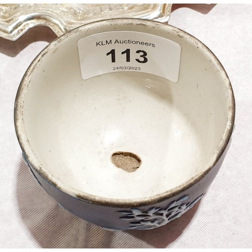 113 - An antique Jasperware pot, diameter 2.75