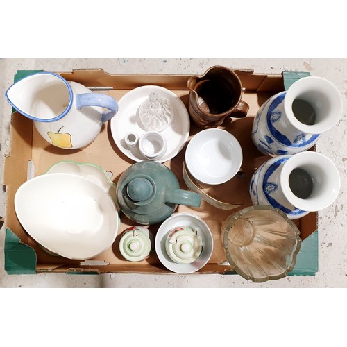 124 - A box including a pair of blue and white vases. No shipping. Arrange collection or your own packer a... 