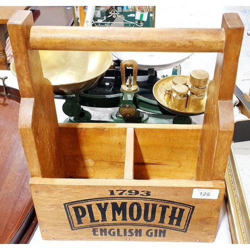 128 - A wooden Plymouth Gin bottle carrier 14.25