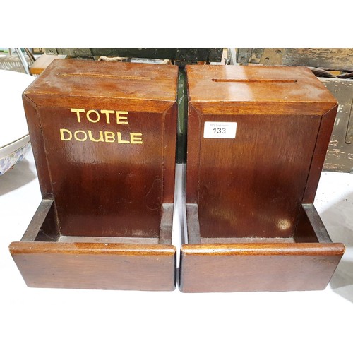 133 - Two vintage mahogany club voting boxes, height 9