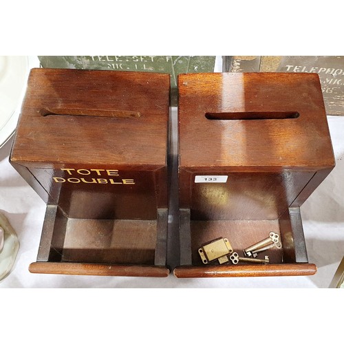 133 - Two vintage mahogany club voting boxes, height 9