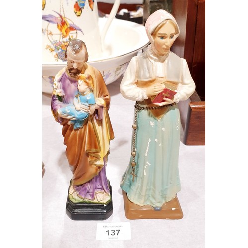 137 - Two vintage hand painted religious figures, the tallest 9.25