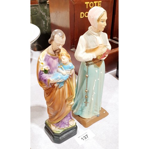 137 - Two vintage hand painted religious figures, the tallest 9.25