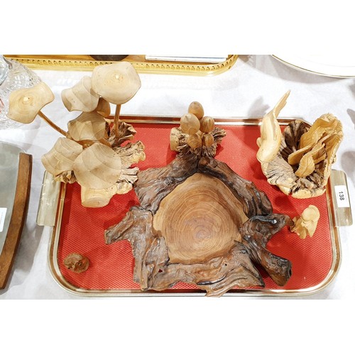 138 - A selection of wooden ornaments and a dish. No shipping. Arrange collection or your own packer and s... 