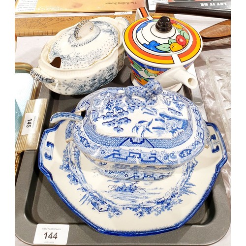 144 - A Sadler Clarice Cliff style teapot and other ceramics including Royal Doulton. No shipping. Arrange... 