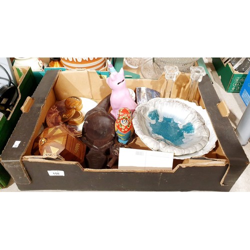 158 - A box including a vintage carved wooden ashtray in the form of a crocodile. No shipping. Arrange col... 