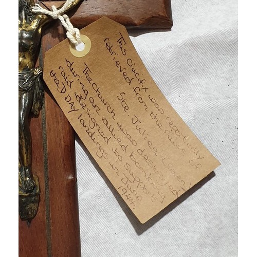 169 - An antique rosewood crucifix with cast metal figure, A/F, length 14.25