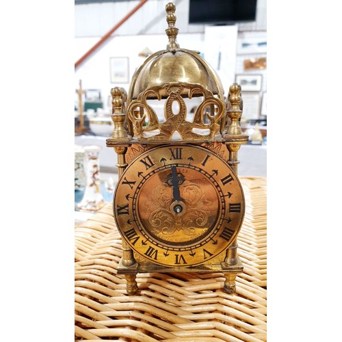 179 - A selection of metal ware including an electric lantern clock. No shipping. Arrange collection or yo... 