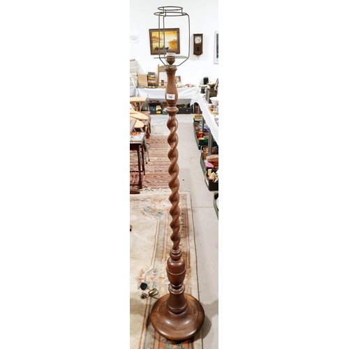 190 - A vintage oak barley twist standard lamp, height 67