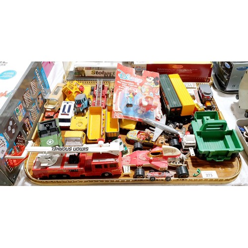 273 - A tray of vintage toy vehicles including Tonka and Dinky. UK shipping £14.