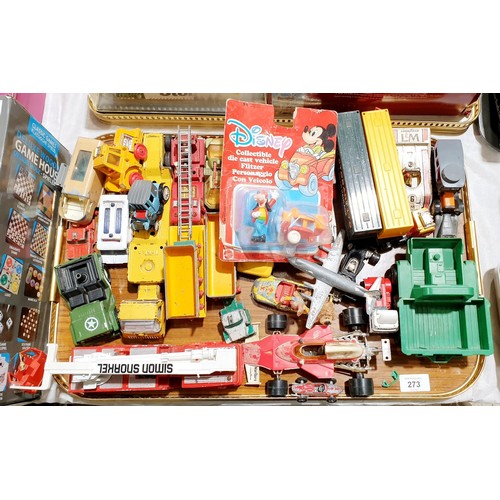 273 - A tray of vintage toy vehicles including Tonka and Dinky. UK shipping £14.