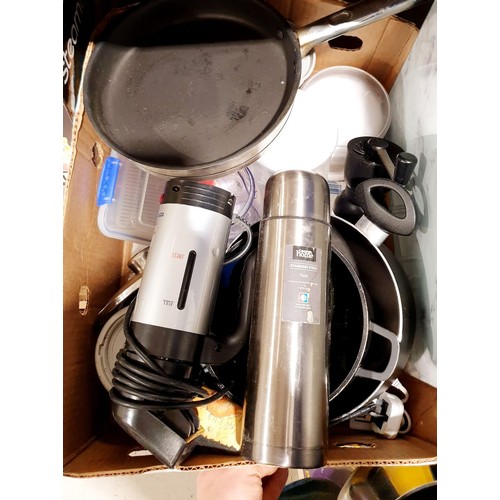 288 - A box of kitchenware and a steam cooker. No shipping. Arrange collection or your own packer and ship... 