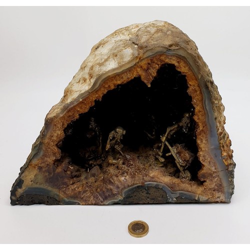 368 - A large Geode with illumination and mining figures, height 8.5