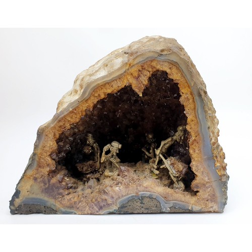 368 - A large Geode with illumination and mining figures, height 8.5