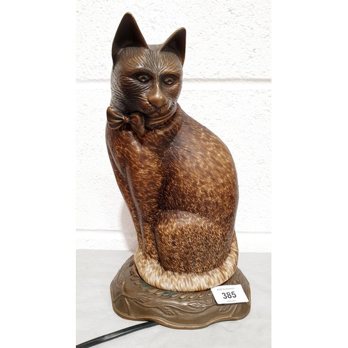 385 - A table lamp in the form of a cat, signed Tin Chi, 1996, height 11.25