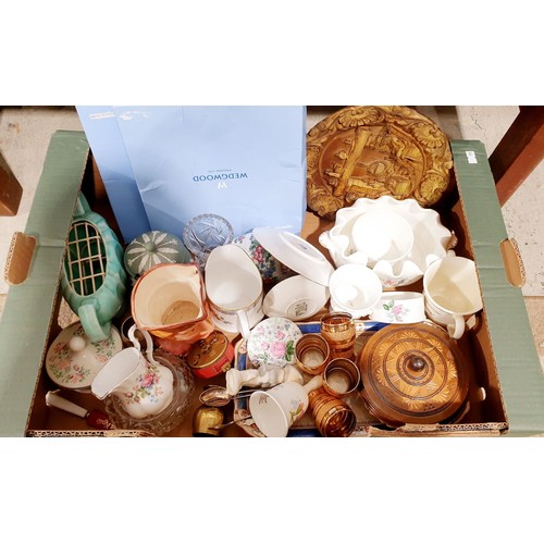 400 - A box of ceramics including Wedgewood. No shipping. Arrange collection or your own packer and shippe... 