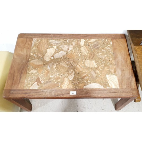 431 - A coffee table with marble top, length 33.25