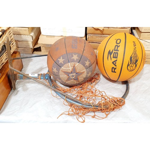 450 - A vintage basket ball hoop and two basket balls. No shipping. Arrange collection or your own packer ... 