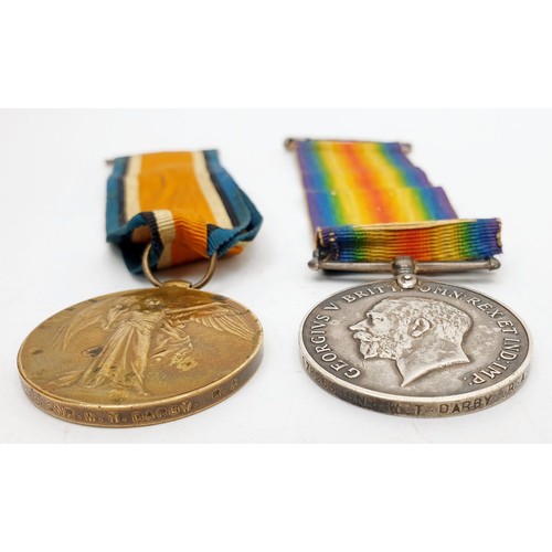 453 - Two World War I medals relating to 178263 GNR. W. T. Derby. R.A. UK shipping £14.