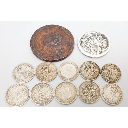 460 - Victorian and later silver coins, weight 24g together with a 1797 cartwheel penny. UK shipping £14.