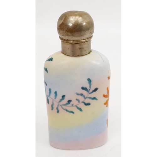 473 - An antique ceramic scent bottle hand painted with fish, length 3.75