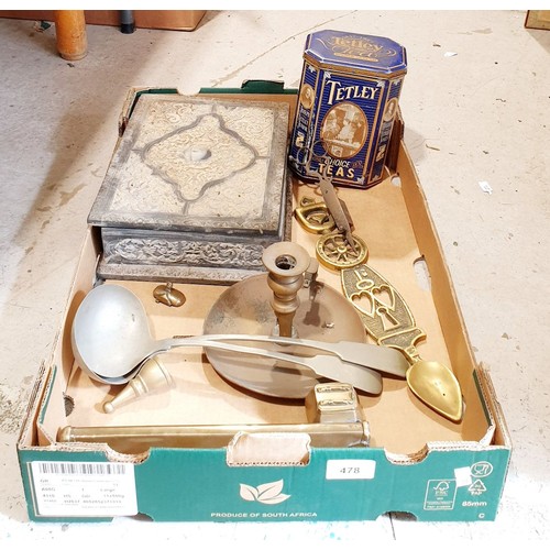 478 - A box of metal ware and a resin box. No shipping. Arrange collection or your own packer and shipper,... 