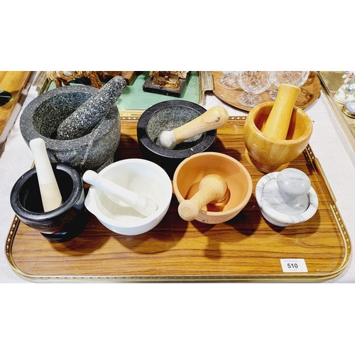 510 - Seven pestle and mortars, one A/F. No shipping. Arrange collection or your own packer and shipper, p... 