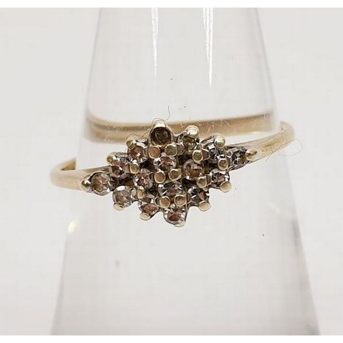 25 - A gold (carat mark rubbed) diamond cluster ring, A/F, size K/L, weight 1.3g. UK shipping £14.