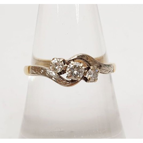 26 - An 18ct gold ring set with three diamonds, gross weight 2.4g, size N. UK shipping £14.