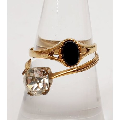 27 - A 9ct gold ring set with a black stone, weight 0.8g, size L together with a rolled gold ring set wit... 