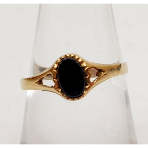 27 - A 9ct gold ring set with a black stone, weight 0.8g, size L together with a rolled gold ring set wit... 