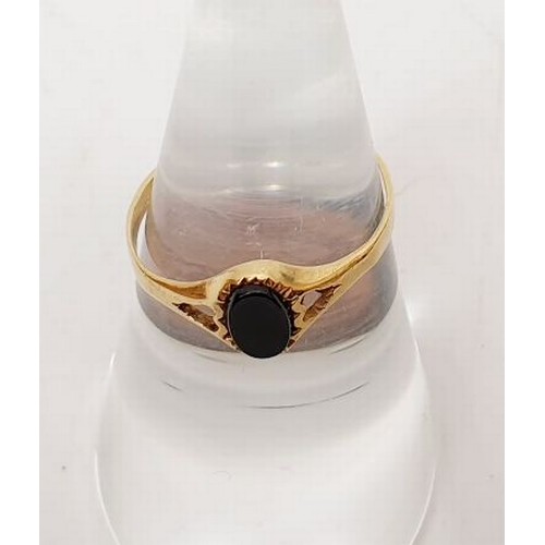 27 - A 9ct gold ring set with a black stone, weight 0.8g, size L together with a rolled gold ring set wit... 