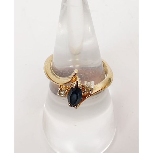 30 - A 14ct gold ring set with a blue stone and white stones, gross weight 2.4g, size M/N. UK shipping £1... 