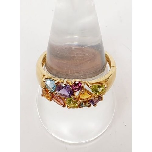 35 - A 9ct gold ring set with coloured stones, gross weight 3.3g, size T/U. UK shipping £14.