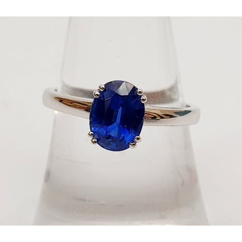 47 - A hallmarked 9ct white gold ring set with kyanite, gross weight 2g, size N/O. UK shipping £14.