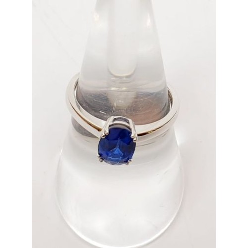 47 - A hallmarked 9ct white gold ring set with kyanite, gross weight 2g, size N/O. UK shipping £14.