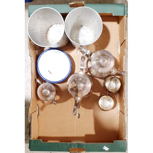 107 - A box of metal ware. No shipping. Arrange collection or your own packer and shipper, please. Electri... 