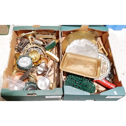 142 - Two boxes of metal ware. No shipping. Arrange collection or your own packer and shipper, please. Ele... 