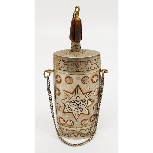 485 - A white metal and bone snuff bottle, length 4