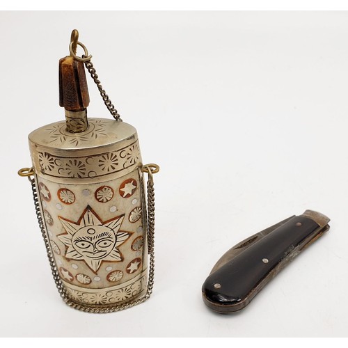 485 - A white metal and bone snuff bottle, length 4