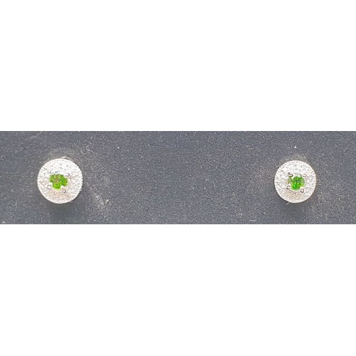 37 - A pair of hallmarked 18ct white gold demantoid and diamond cluster earrings, gross weight 1.8g. UK s... 