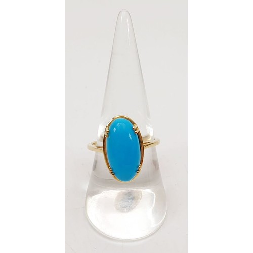 55 - A hallmarked 9ct gold ring set with turquoise, size Q, gross weight 3g. UK shipping £14.