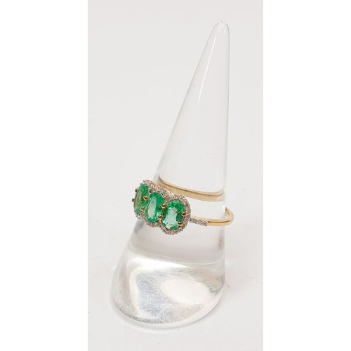 56 - A hallmarked 9ct gold ring set with emeralds and diamonds, size Q, gross weight 1.9g. UK shipping £1... 