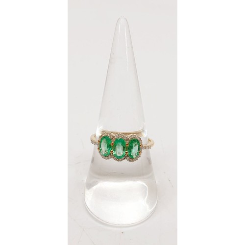 56 - A hallmarked 9ct gold ring set with emeralds and diamonds, size Q, gross weight 1.9g. UK shipping £1... 