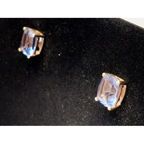 50 - A pair of 10ct gold earrings set with colour change fluorite, gross weight. 2.3g. UK shipping £14.