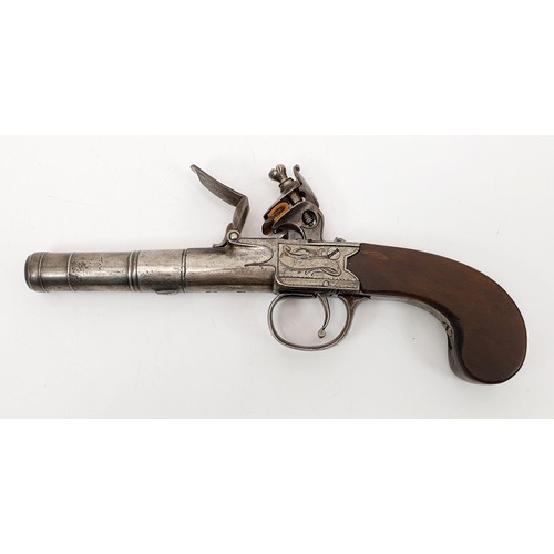 80 - An early 19th century flintlock pistol having turn-off canon barrel, length 7.75