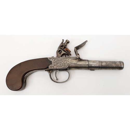 80 - An early 19th century flintlock pistol having turn-off canon barrel, length 7.75