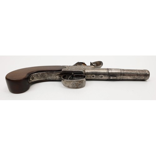 80 - An early 19th century flintlock pistol having turn-off canon barrel, length 7.75