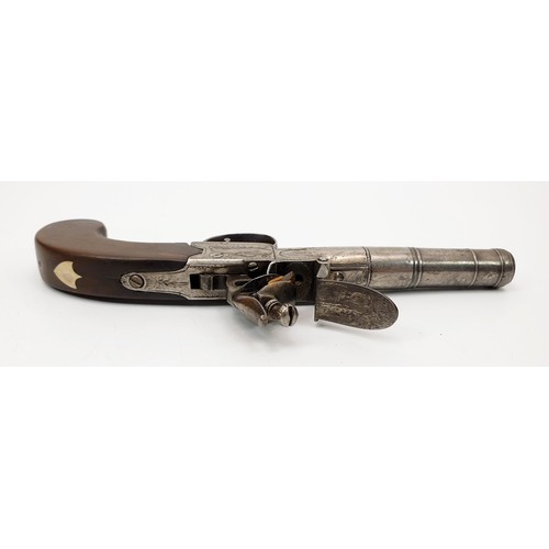 80 - An early 19th century flintlock pistol having turn-off canon barrel, length 7.75